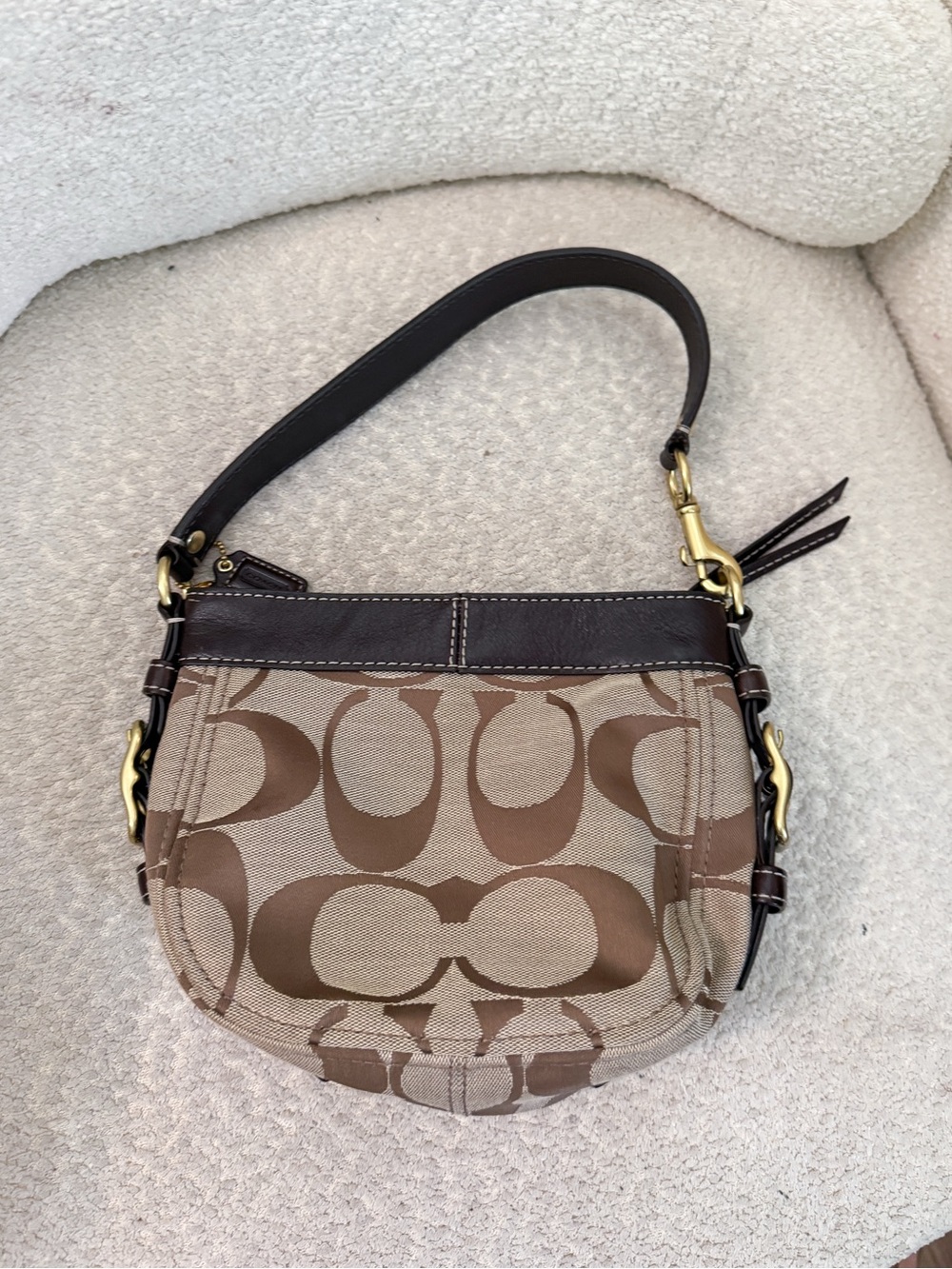 Vintage Coach Signature Canvas Mini Zoe Brown Purse Shoulder Bag Y2K - Picture 4 of 9